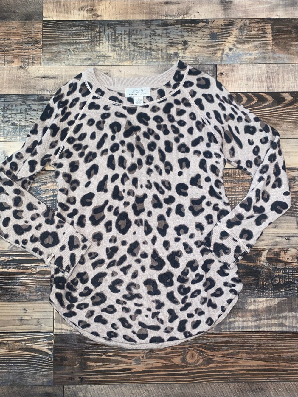 ply cashmere Beige Leopard Print Long Sleeve Top